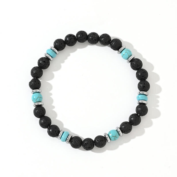 Pulsera de cuentas de turquesa y piedra de lava de hematita natural de Olivenorma 