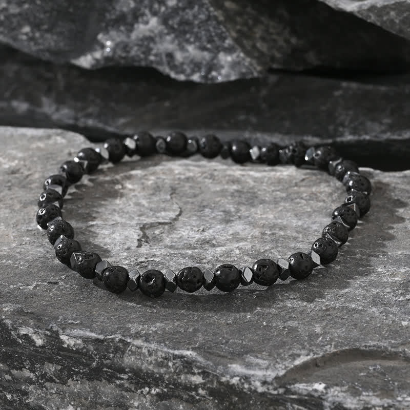 Pulsera de cuentas de turquesa y piedra de lava de hematita natural de Olivenorma 