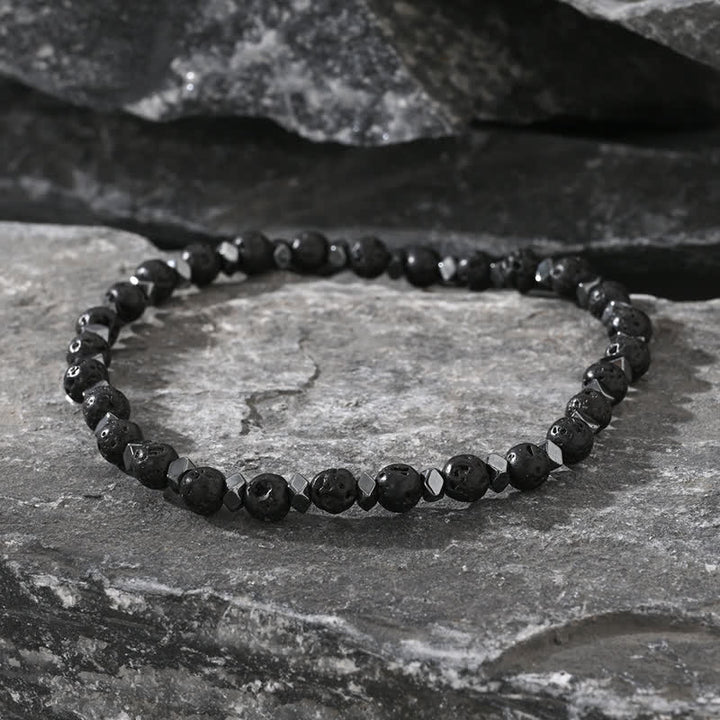 Pulsera de cuentas de turquesa y piedra de lava de hematita natural de Olivenorma 