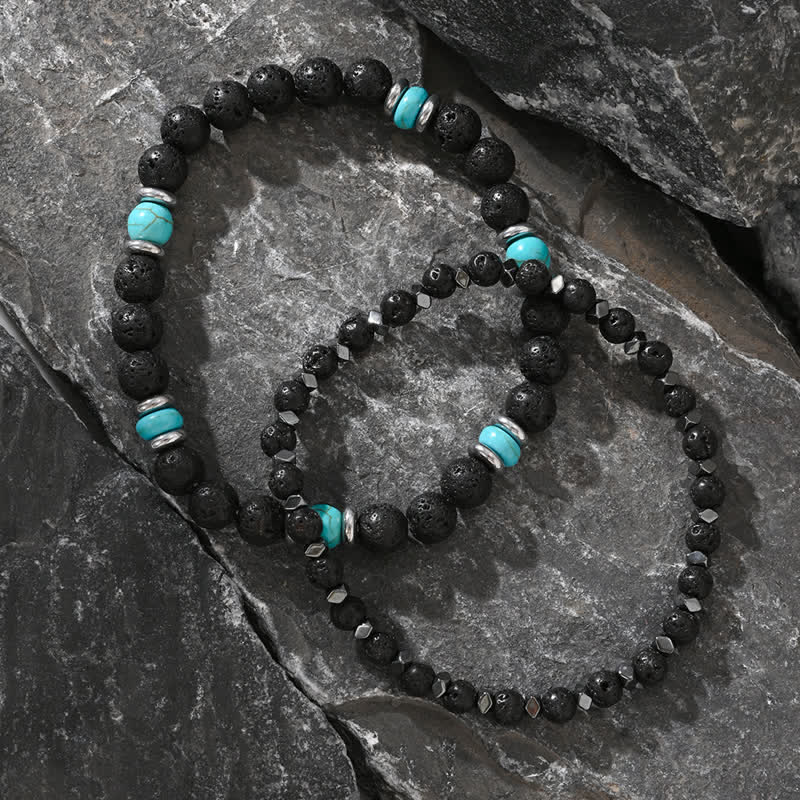 Pulsera de cuentas de turquesa y piedra de lava de hematita natural de Olivenorma 
