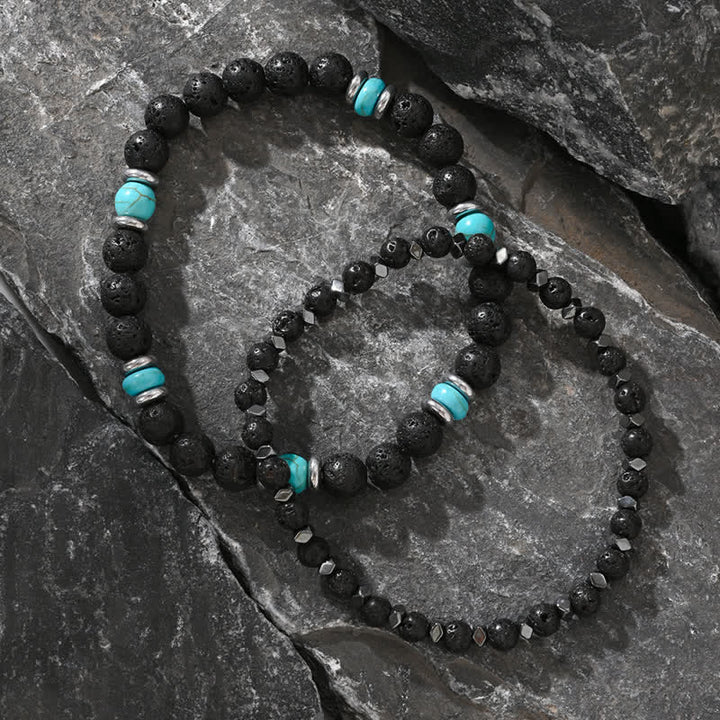 Pulsera de cuentas de turquesa y piedra de lava de hematita natural de Olivenorma 