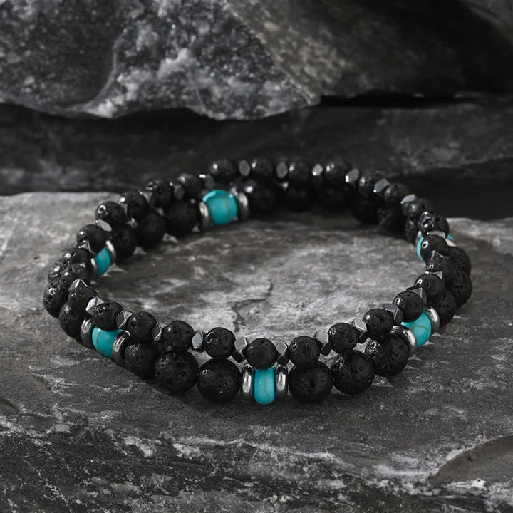Pulsera de cuentas de turquesa y piedra de lava de hematita natural de Olivenorma 