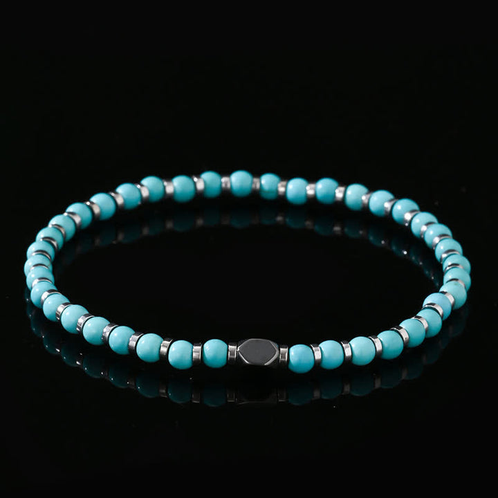 Pulsera de cuentas de turquesa y hematita natural de Olivenorma 