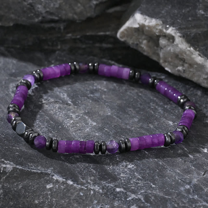 Pulsera de cuentas de hematita y amatista natural de Olivenorma