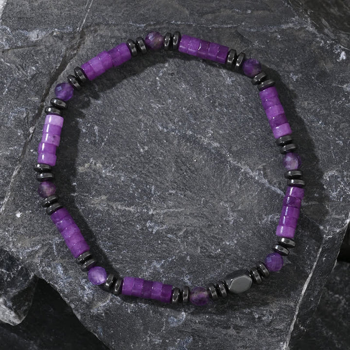 Pulsera de cuentas de hematita y amatista natural de Olivenorma