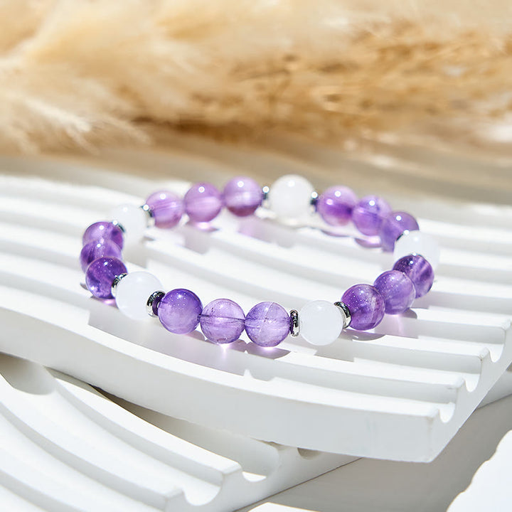 Pulsera curativa de jade blanco y amatista natural de Olivenorma
