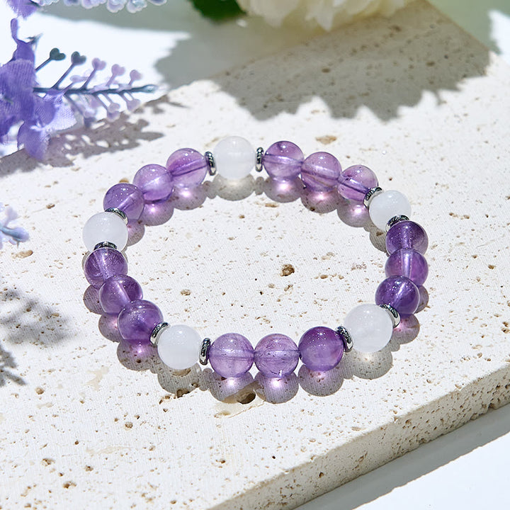 Pulsera curativa de jade blanco y amatista natural de Olivenorma