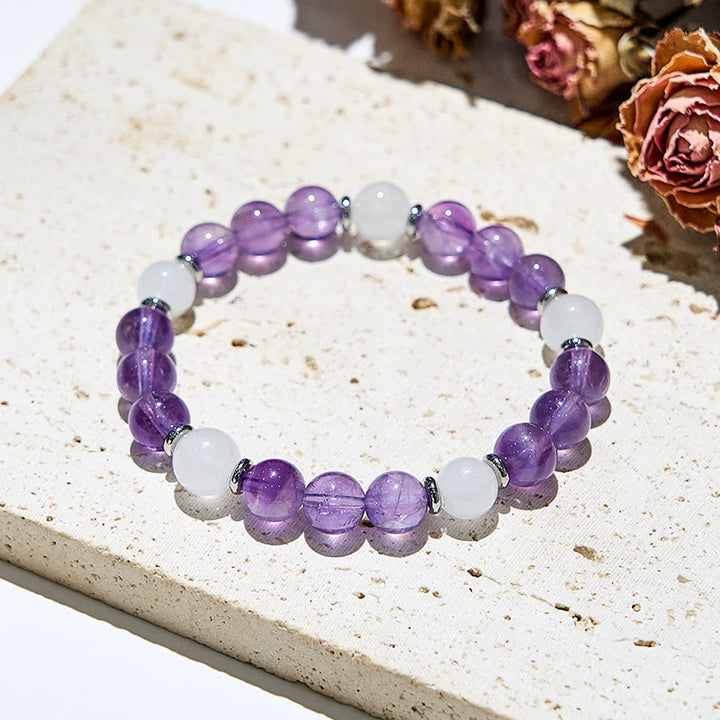 Pulsera curativa de jade blanco y amatista natural de Olivenorma