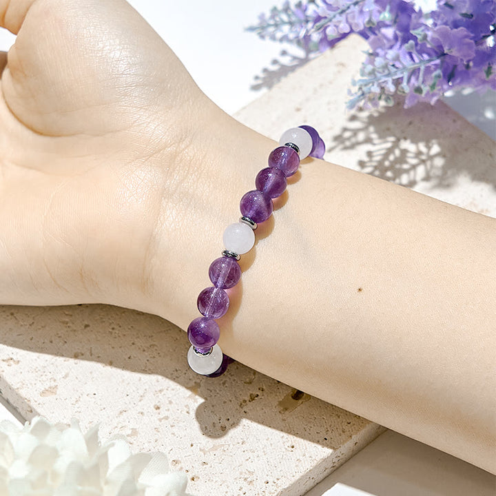 Pulsera curativa de jade blanco y amatista natural de Olivenorma