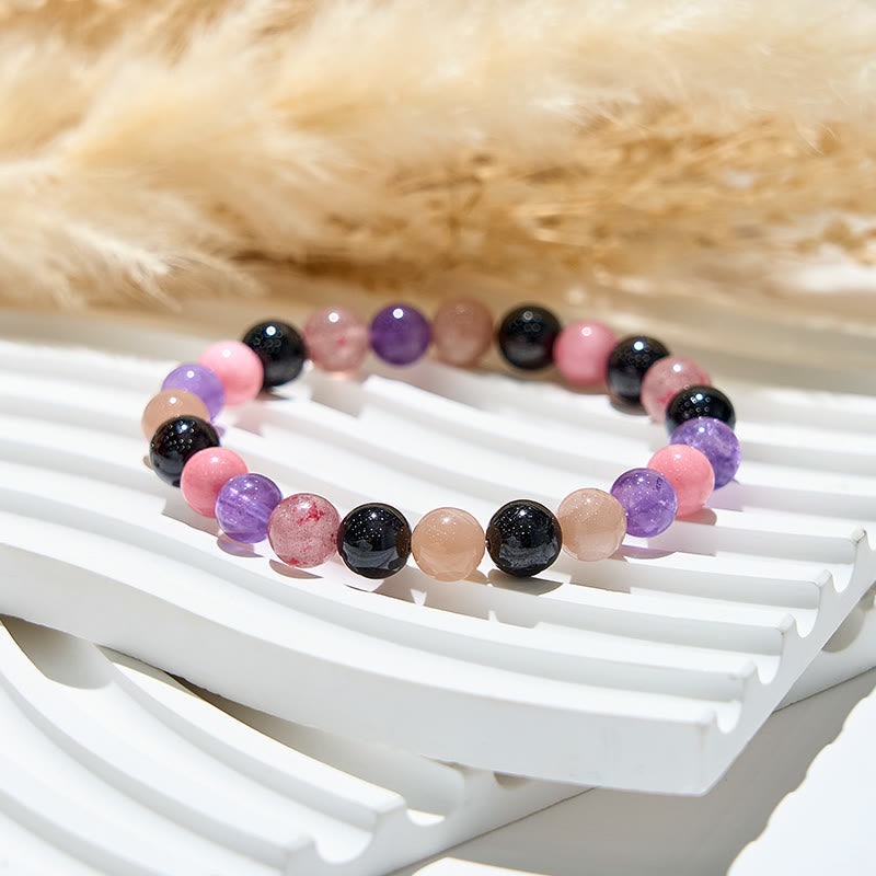 Pulsera elástica con cuentas de piedras preciosas curativas de 8 mm de Olivenorma