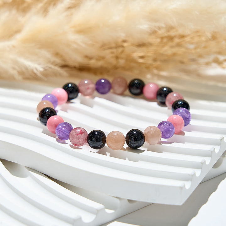 Pulsera elástica con cuentas de piedras preciosas curativas de 8 mm de Olivenorma