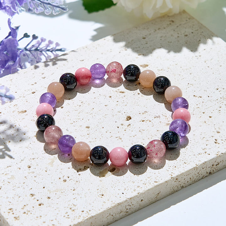 Pulsera elástica con cuentas de piedras preciosas curativas de 8 mm de Olivenorma