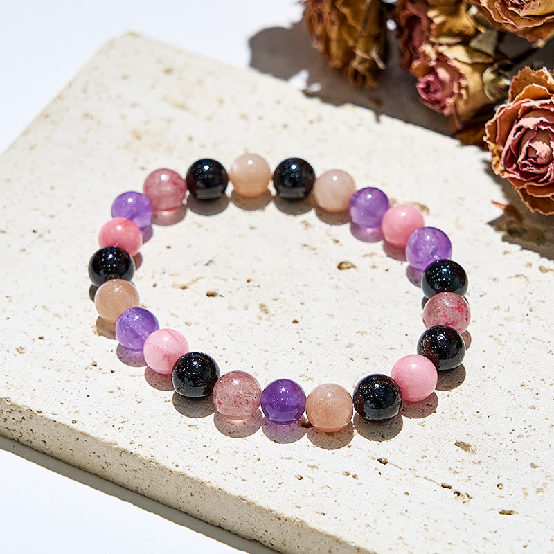 Pulsera elástica con cuentas de piedras preciosas curativas de 8 mm de Olivenorma