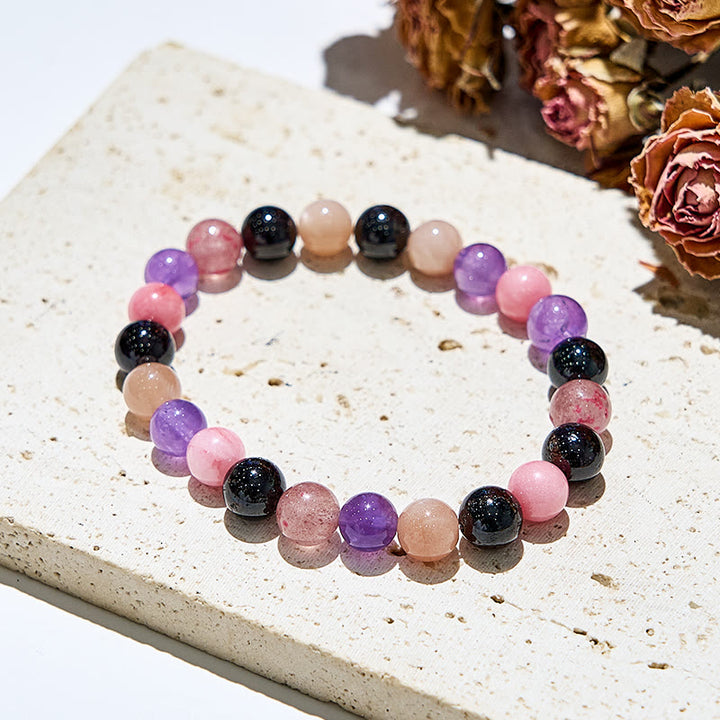 Pulsera elástica con cuentas de piedras preciosas curativas de 8 mm de Olivenorma