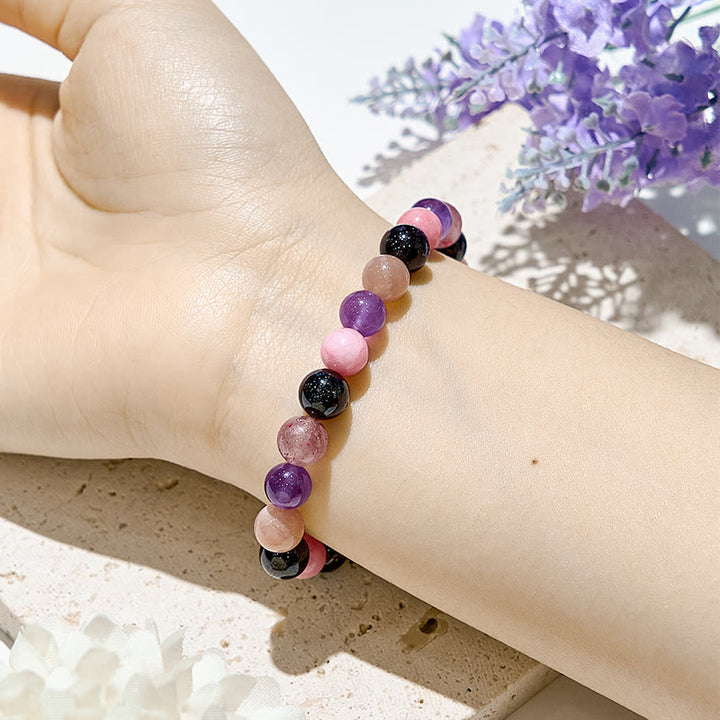 Pulsera elástica con cuentas de piedras preciosas curativas de 8 mm de Olivenorma