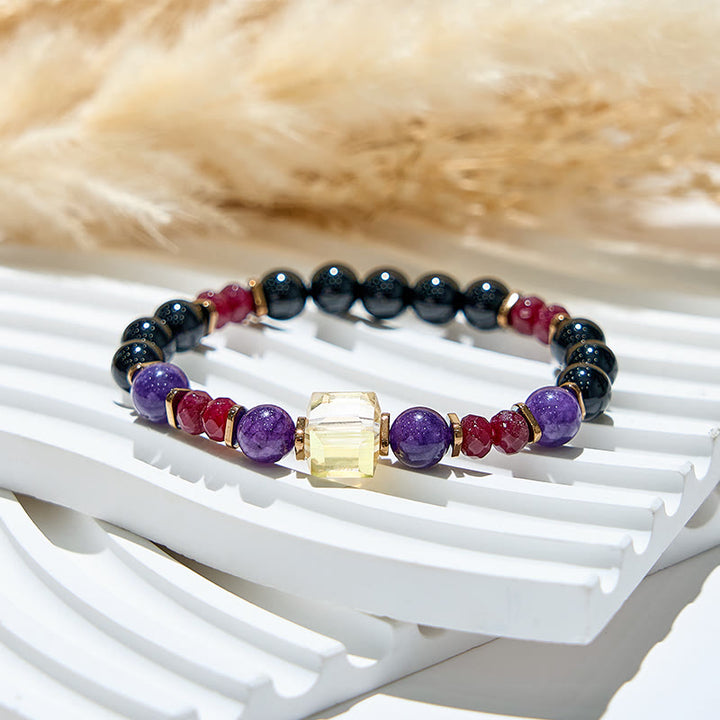 Pulsera elástica con cuentas de la suerte de piedra natural Olivenorma