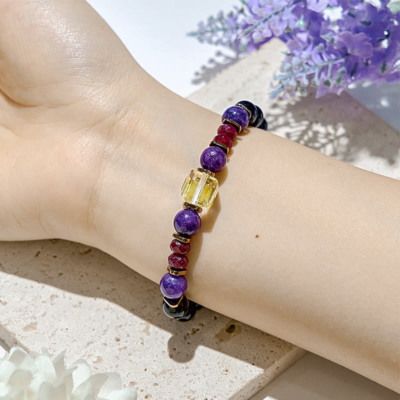 Pulsera elástica con cuentas de la suerte de piedra natural Olivenorma