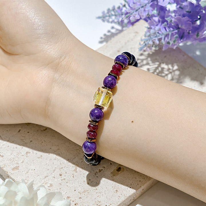 Pulsera elástica con cuentas de la suerte de piedra natural Olivenorma