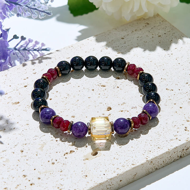 Pulsera elástica con cuentas de la suerte de piedra natural Olivenorma