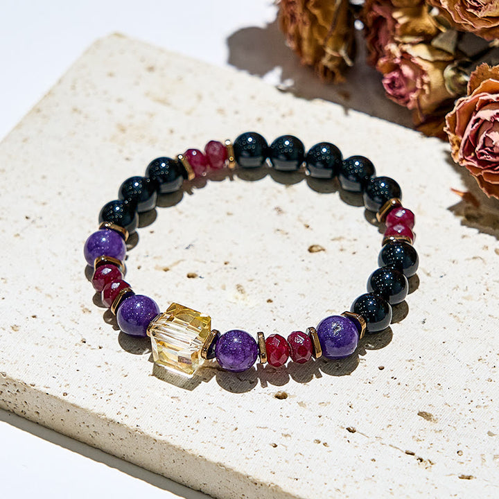 Pulsera elástica con cuentas de la suerte de piedra natural Olivenorma