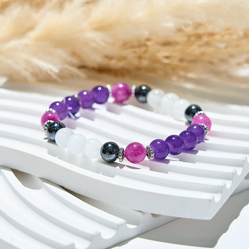 Pulsera elástica de yoga con cuentas grandes de amatista de Olivenorma