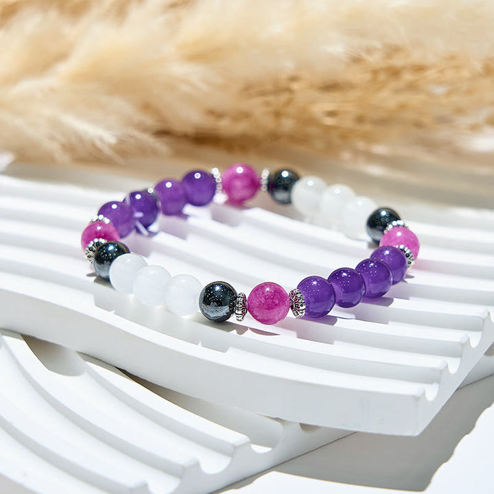 Pulsera elástica de yoga con cuentas grandes de amatista de Olivenorma