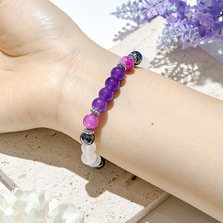 Pulsera elástica de yoga con cuentas grandes de amatista de Olivenorma