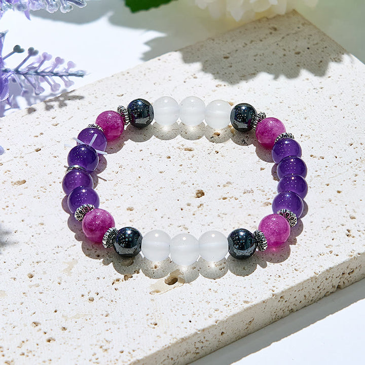Pulsera elástica de yoga con cuentas grandes de amatista de Olivenorma