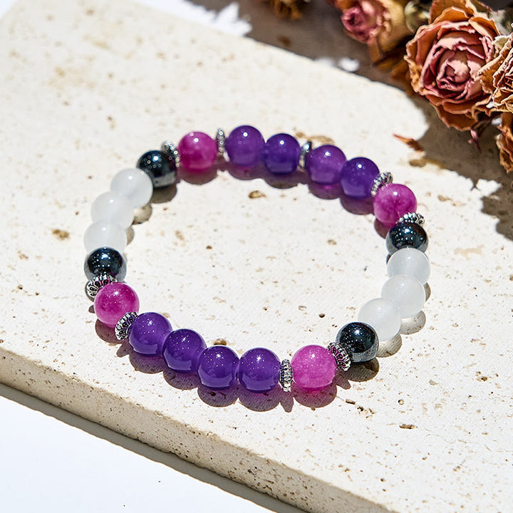 Pulsera elástica de yoga con cuentas grandes de amatista de Olivenorma