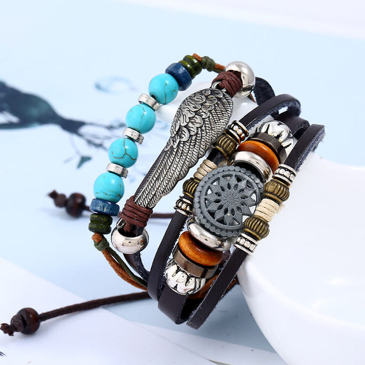 Juego de pulseras multicapa con piedras preciosas estilo punk de Olivenorma