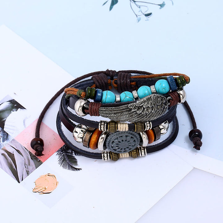 Juego de pulseras multicapa con piedras preciosas estilo punk de Olivenorma