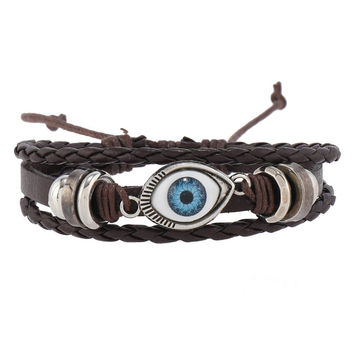 Juego de 6 pulseras de cuero turquesa con diseño de ojo malvado de Olivenorma