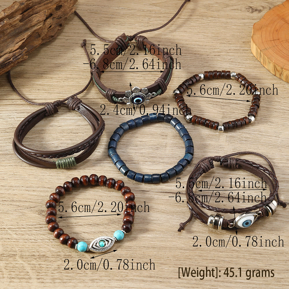 Juego de 6 pulseras de cuero turquesa con diseño de ojo malvado de Olivenorma