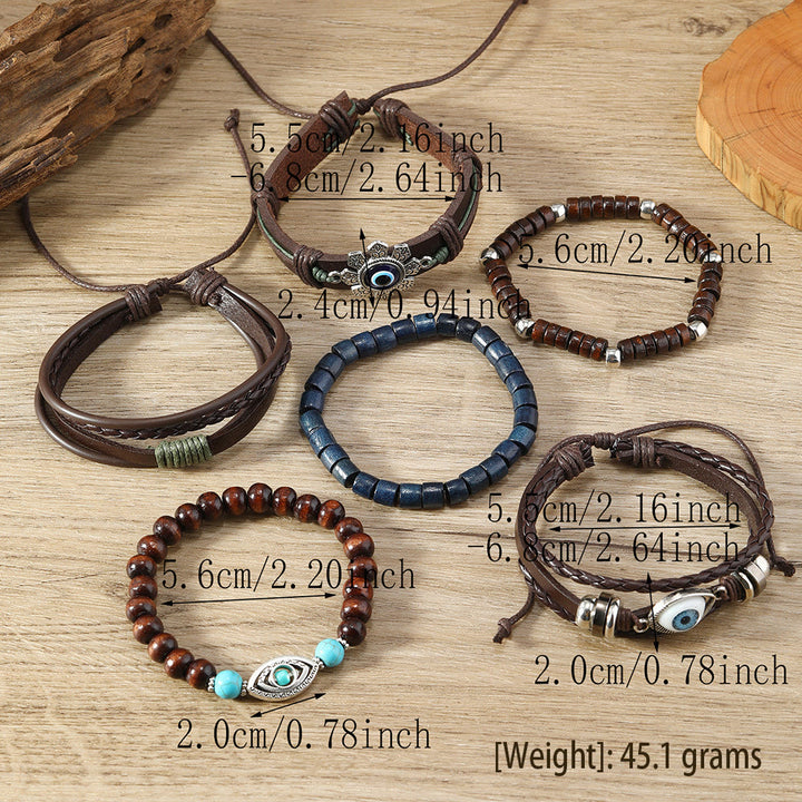 Juego de 6 pulseras de cuero turquesa con diseño de ojo malvado de Olivenorma
