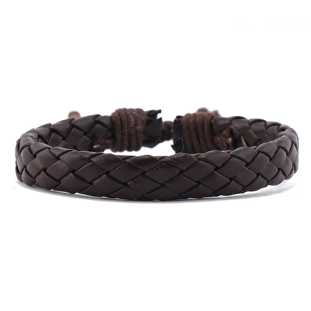 Juego de pulseras de cuero tejidas a mano con piedra natural y plumas de Olivenorma
