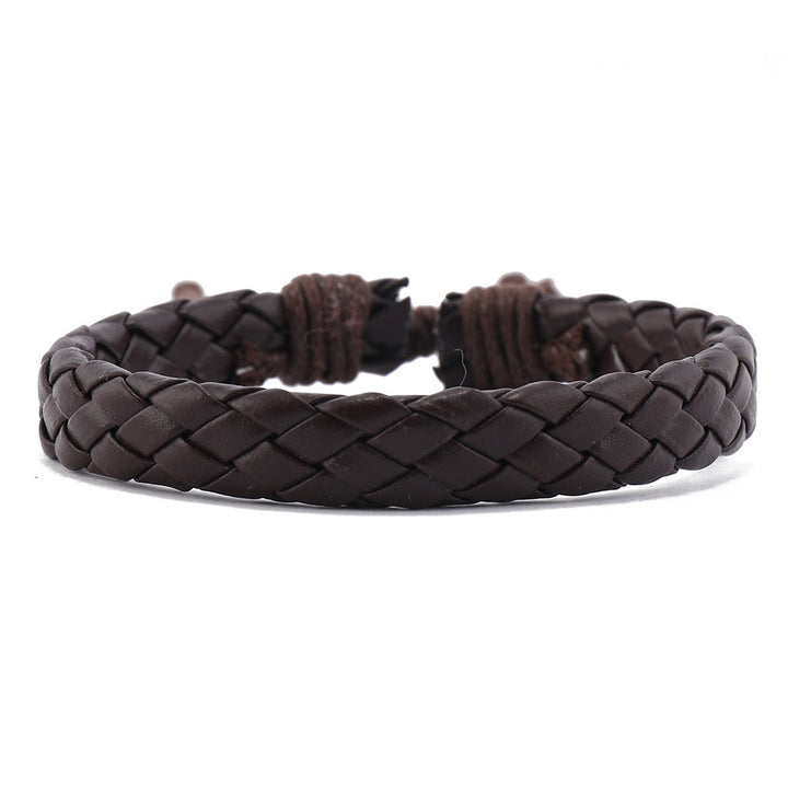 Juego de pulseras de cuero tejidas a mano con piedra natural y plumas de Olivenorma
