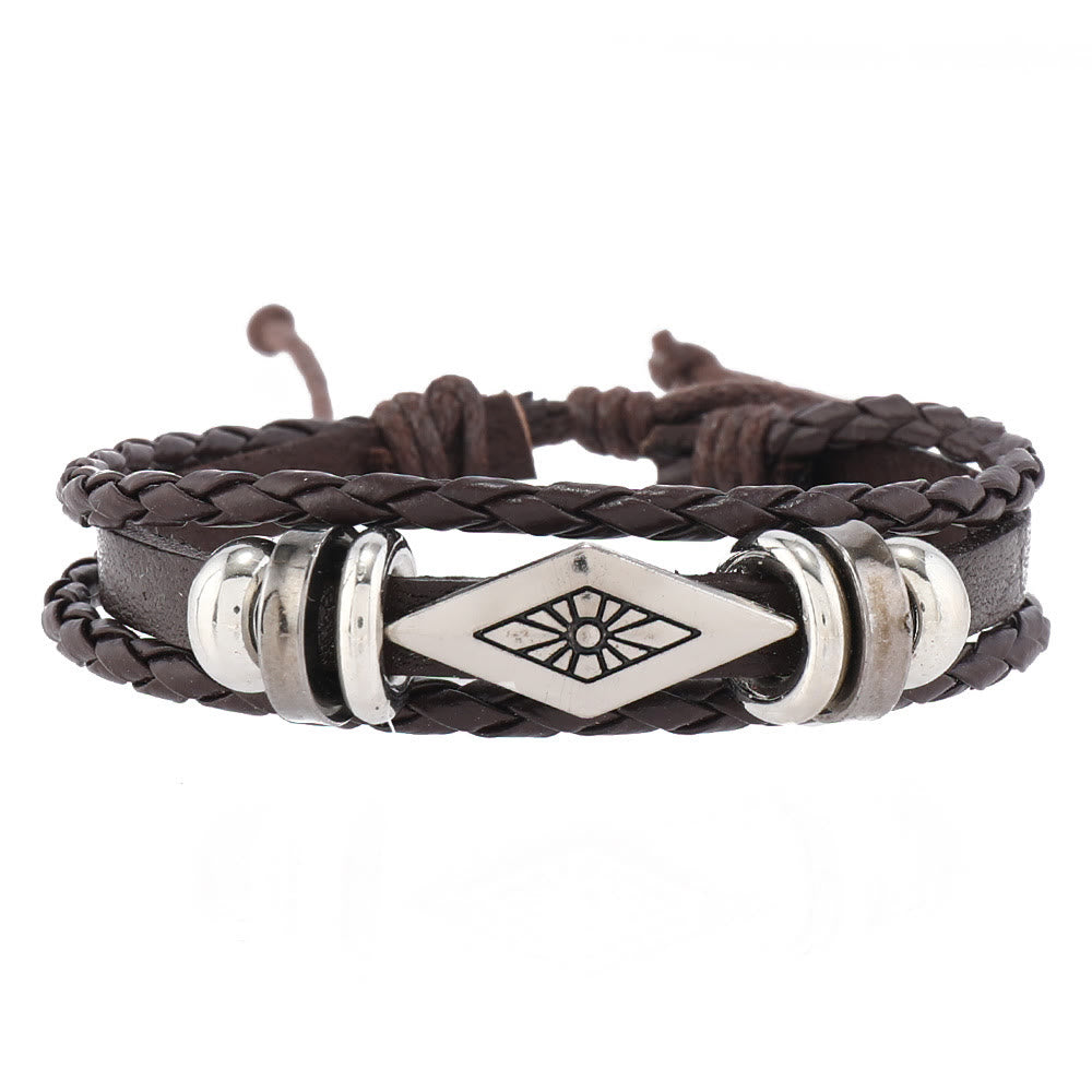 Juego de pulseras de cuero tejidas a mano con piedra natural y plumas de Olivenorma