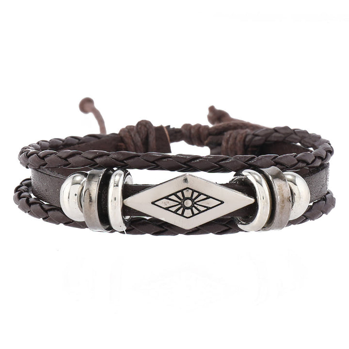 Juego de pulseras de cuero tejidas a mano con piedra natural y plumas de Olivenorma