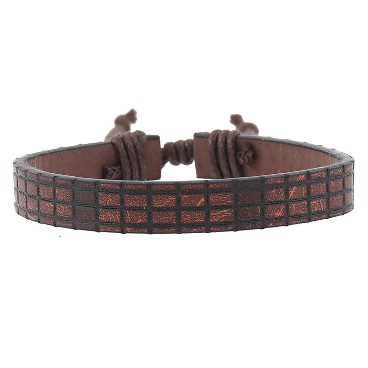 Juego de pulseras de cuero tejidas a mano con piedra natural y plumas de Olivenorma