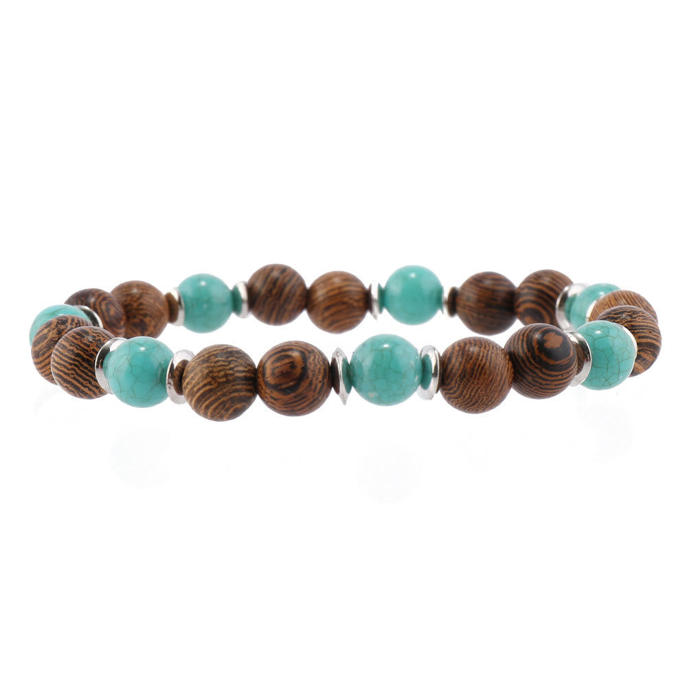 Juego de pulseras de cuero con piedras preciosas de ojo turco multicapa de Olivenorma