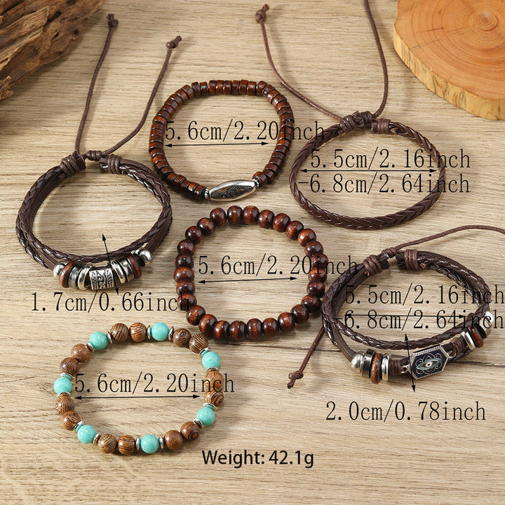 Juego de pulseras de cuero con piedras preciosas de ojo turco multicapa de Olivenorma