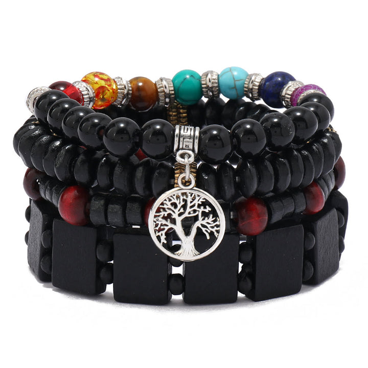 Juego de 4 pulseras con piedras preciosas de los 7 chakras del árbol de la paz de Olivenorma