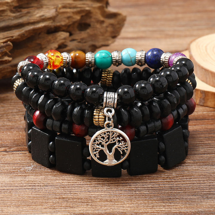 Juego de 4 pulseras con piedras preciosas de los 7 chakras del árbol de la paz de Olivenorma