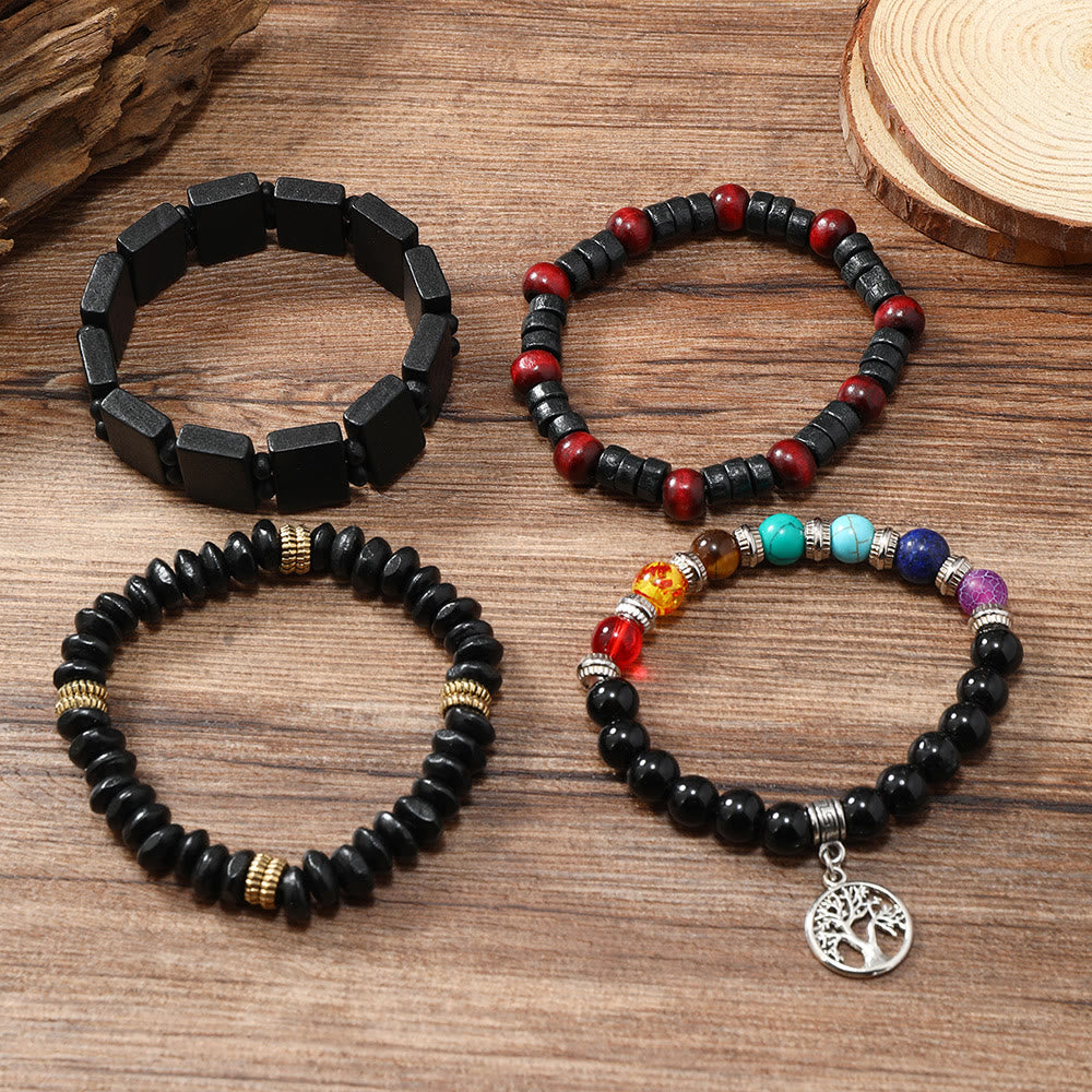 Juego de 4 pulseras con piedras preciosas de los 7 chakras del árbol de la paz de Olivenorma