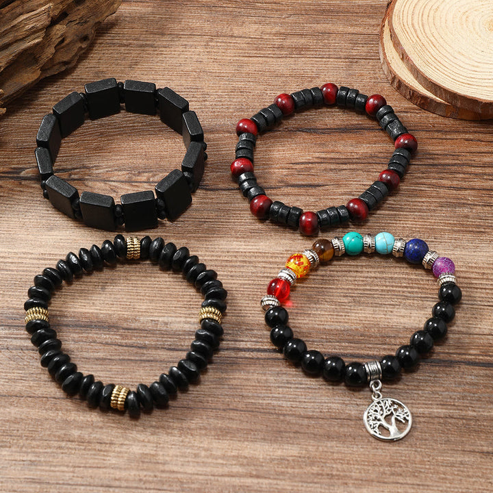 Juego de 4 pulseras con piedras preciosas de los 7 chakras del árbol de la paz de Olivenorma