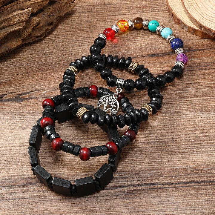 Juego de 4 pulseras con piedras preciosas de los 7 chakras del árbol de la paz de Olivenorma