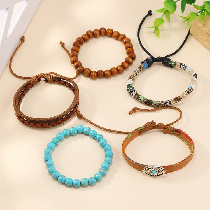 Pulsera trenzada turquesa con cuentas de madera multicapa de Olivenorma