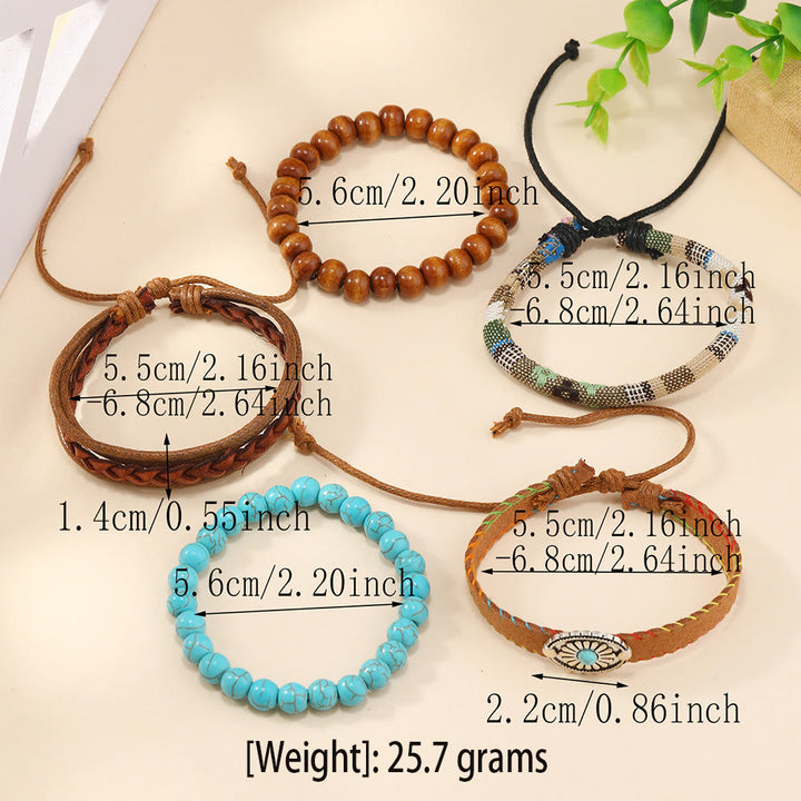 Pulsera trenzada turquesa con cuentas de madera multicapa de Olivenorma