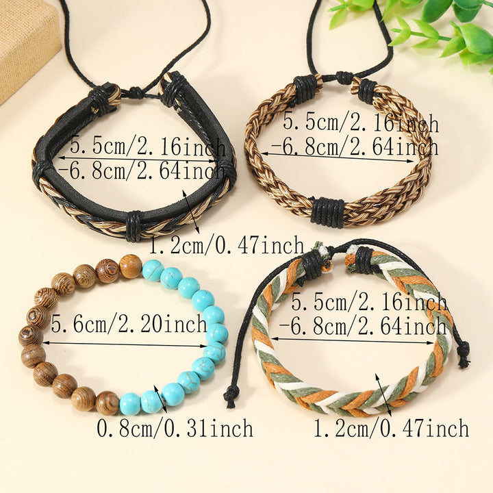 Pulsera de cuero trenzado verde turquesa de madera de wengué de Olivenorma , 4 piezas