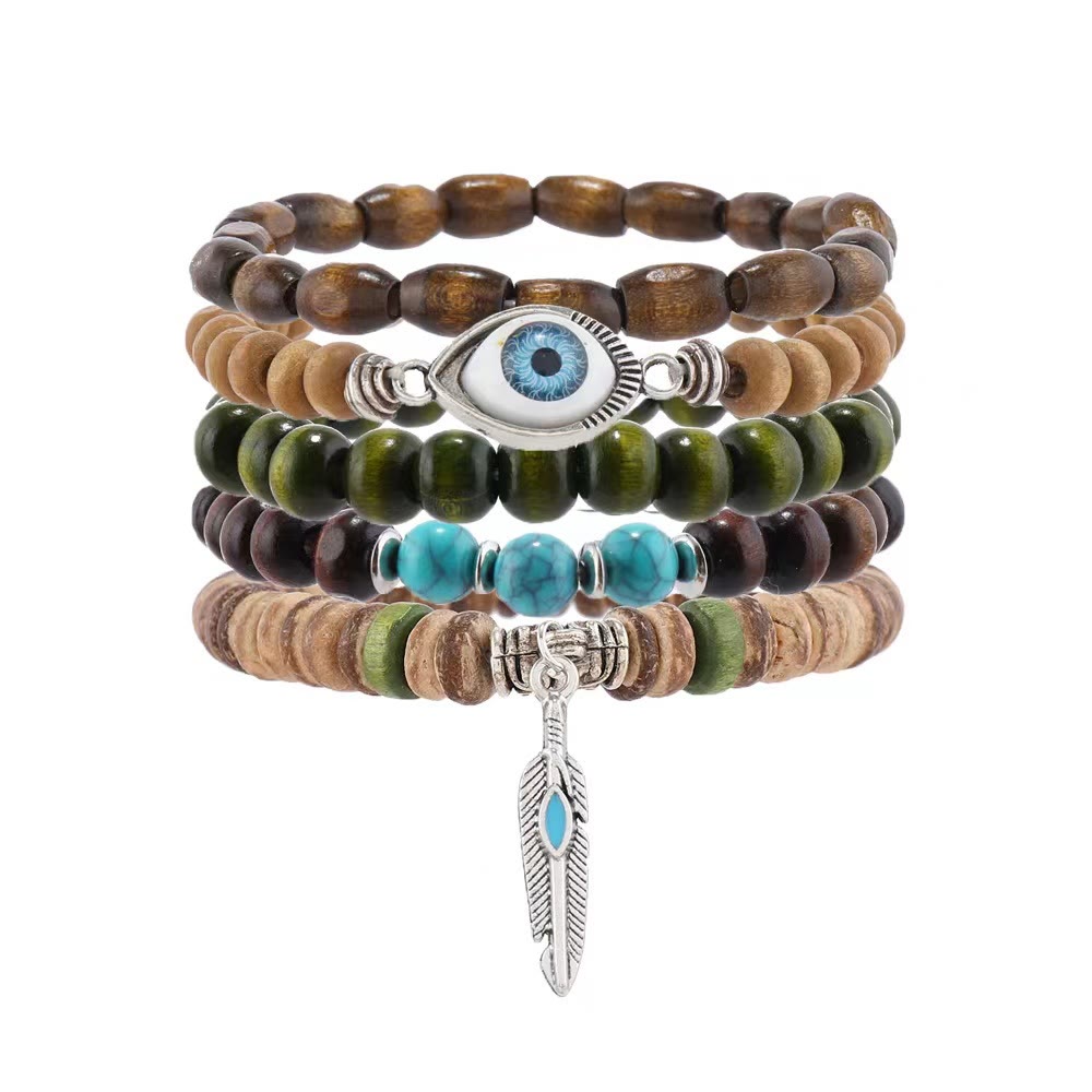 Juego de 5 pulseras de cuentas con protección contra el mal de ojo de color turquesa de Olivenorma